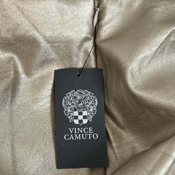 Vince Camuto Womens Faux Leather Pants 22W Gold Metallic Pull On Straight Leg - Picture 5 of 7